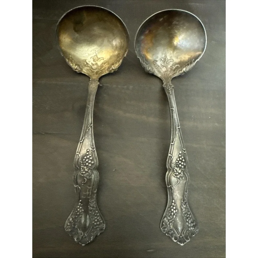 1847 Rogers / International VINTAGE Grape Silverplate 2 SERVING LADLES Flatware